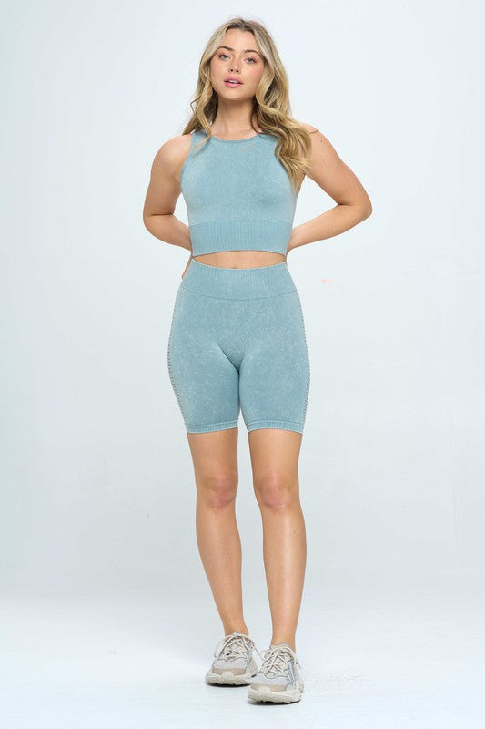 Mineral wash seamless biker shorts set